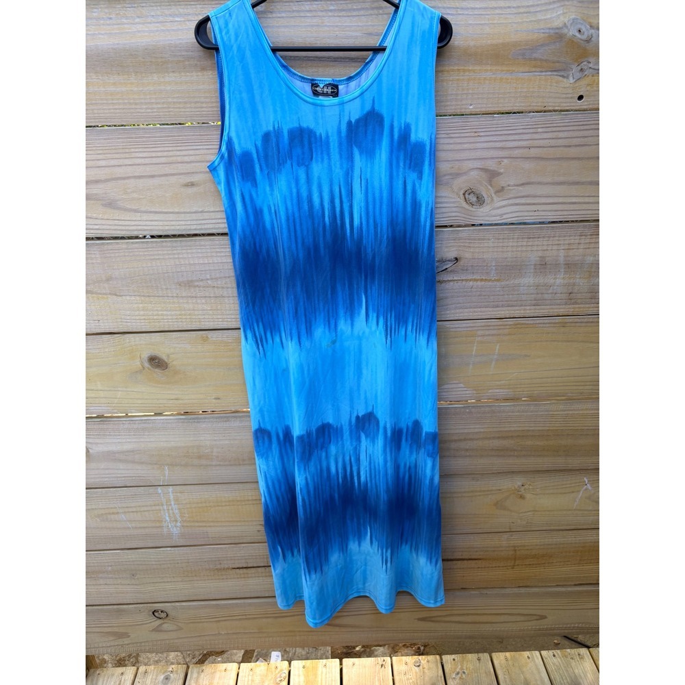 CH Group USA Blue Tie Dye Sleeveless Maxi Dress 1049 Made in USA Size L